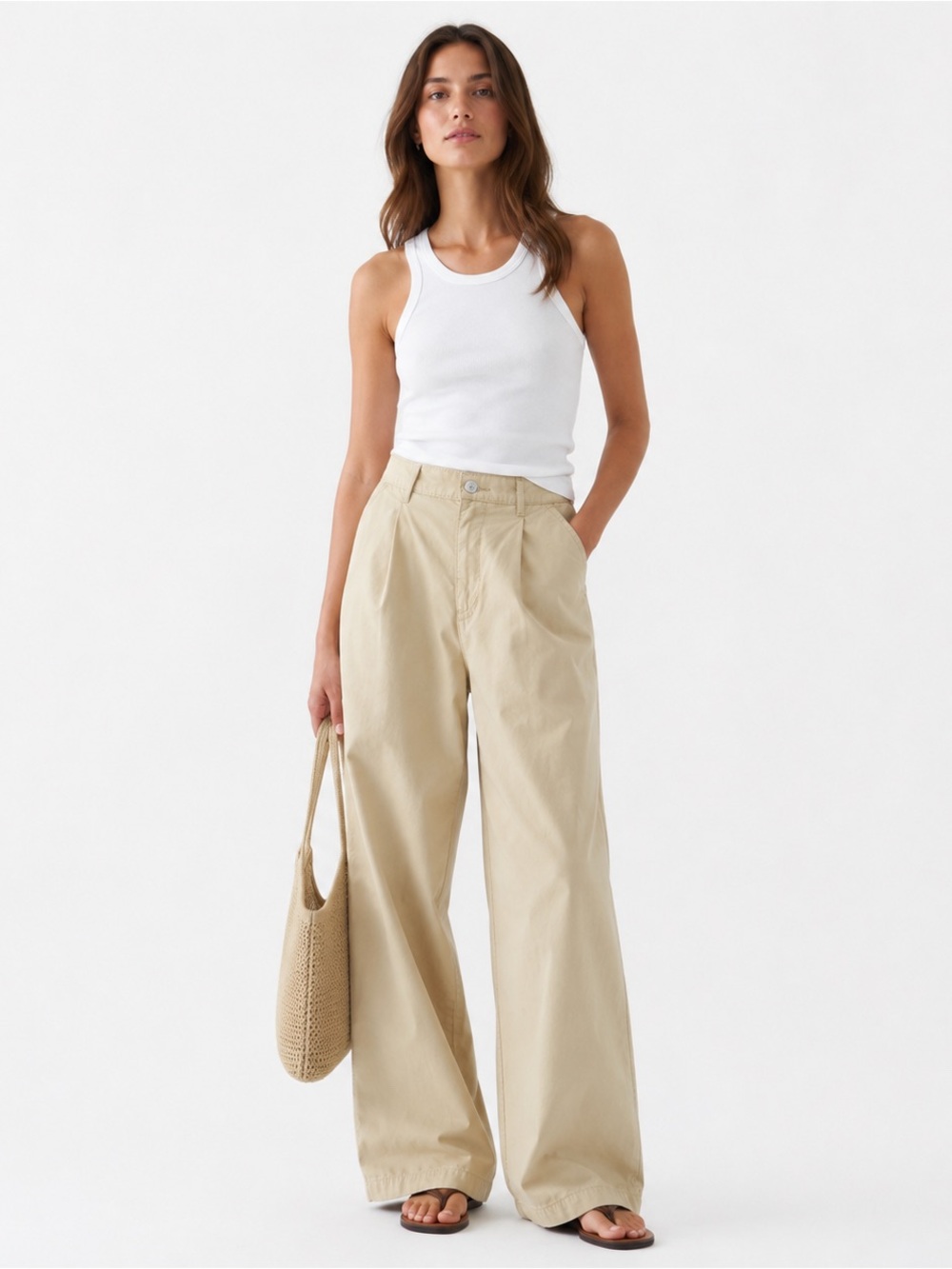 LEVI’S High Loose Wide Leg Khaki Pants Pleated Women’s 25x30 Beige 100% Cotton